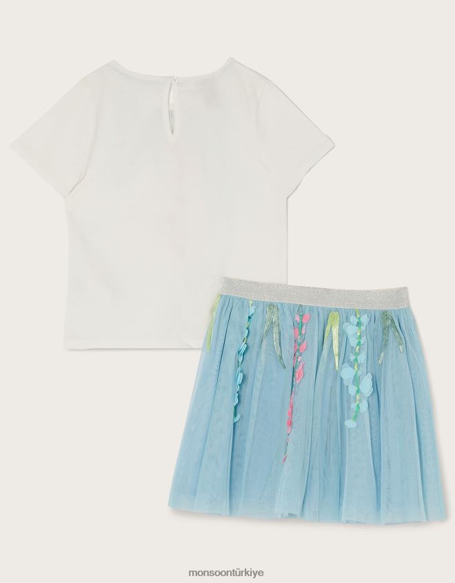 Monsoon kız disko çiçekli üst ve etek takımı JH86BT1793 Giyim mavi