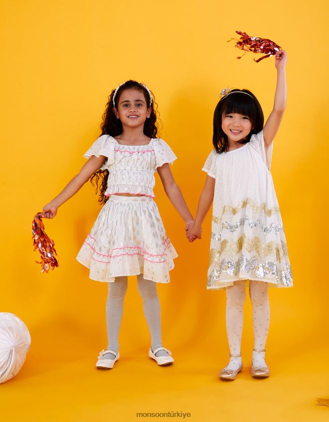 Monsoon kız folyo desenli üst ve etek seti JH86BT1978 Giyim beyaz