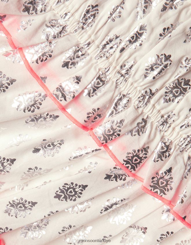 Monsoon kız folyo desenli üst ve etek seti JH86BT1978 Giyim beyaz