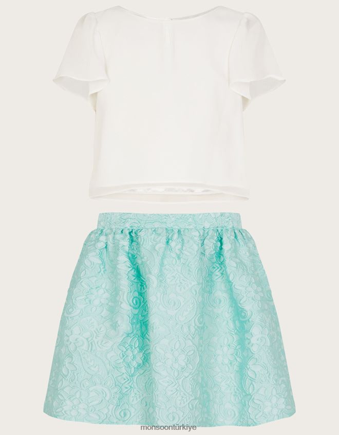 Monsoon kız jakarlı etek ve uçuşan üst takım JH86BT1786 Giyim yeşil