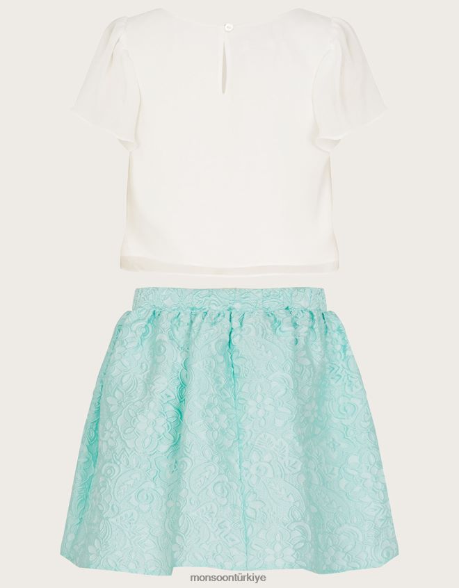 Monsoon kız jakarlı etek ve uçuşan üst takım JH86BT1786 Giyim yeşil