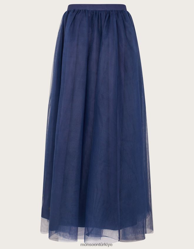 Monsoon kız pullu üst ve tül maxi etek balo seti JH86BT2813 Giyim Mavi Donanma)