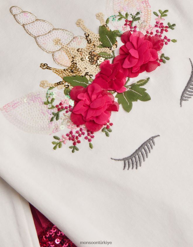 Monsoon kız tek boynuzlu at üst ve disko etek seti JH86BT1668 Giyim pembe (parlak pembe)