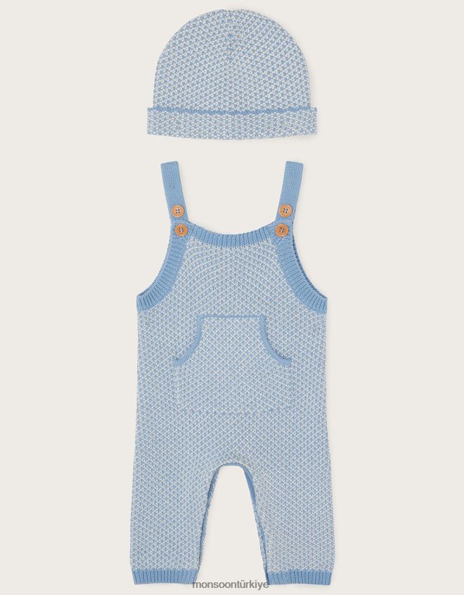 Monsoon çocuklar karışık örgü tulum ve bere takımı JH86BT2234 Giyim mavi