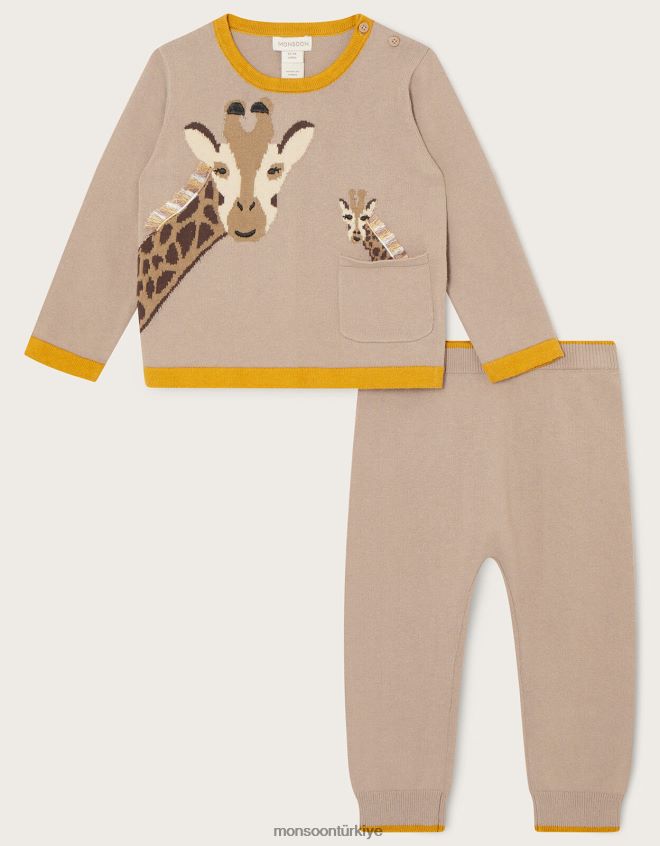 Monsoon çocuklar yeni doğan zürafa örgü set JH86BT2281 Giyim deve (yulaf ezmesi)
