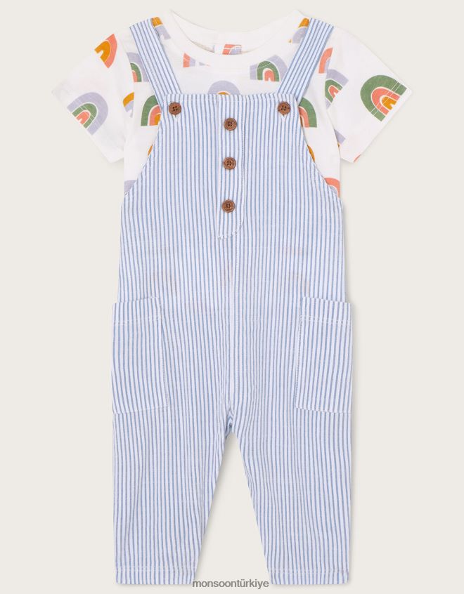 Monsoon çocuklar yenidoğan gökkuşağı tişört şeritli tulum JH86BT2279 Giyim çok