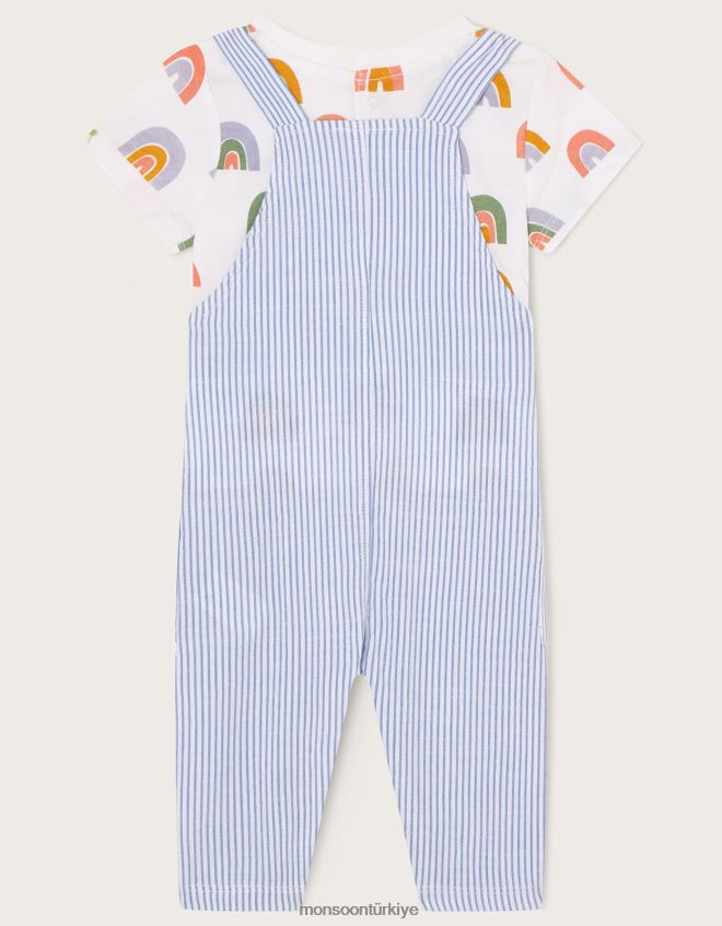 Monsoon çocuklar yenidoğan gökkuşağı tişört şeritli tulum JH86BT2279 Giyim çok