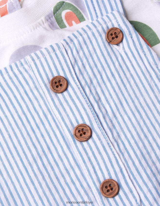 Monsoon çocuklar yenidoğan gökkuşağı tişört şeritli tulum JH86BT2279 Giyim çok