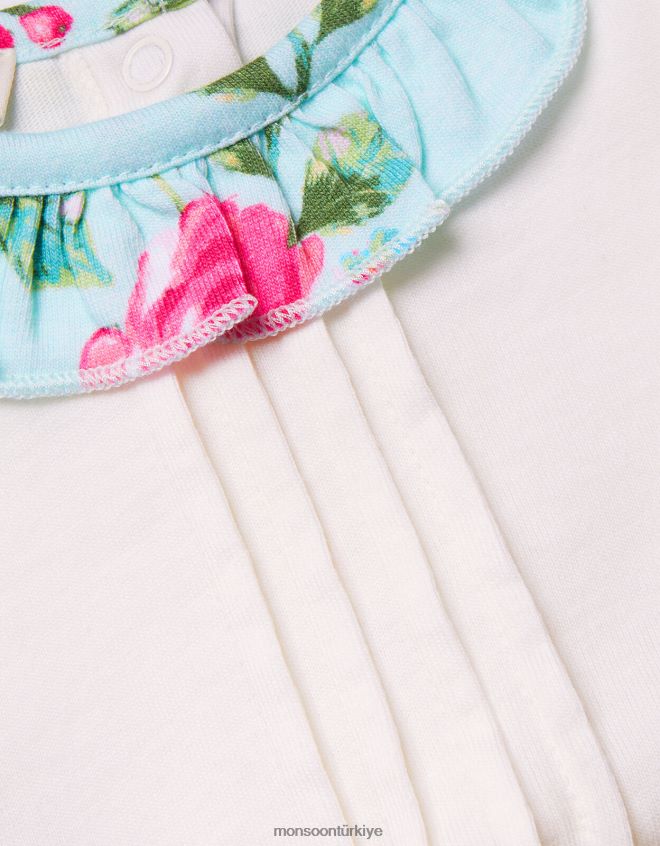 Monsoon çocuklar yenidoğan çiçekli jarse yaka üst ve desenli tayt takımı JH86BT2166 Giyim mavi (su)