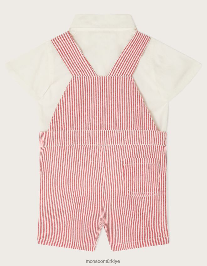 Monsoon çocuklar yenidoğan çizgili tulum ve gömlek takımı JH86BT2273 Giyim kırmızı