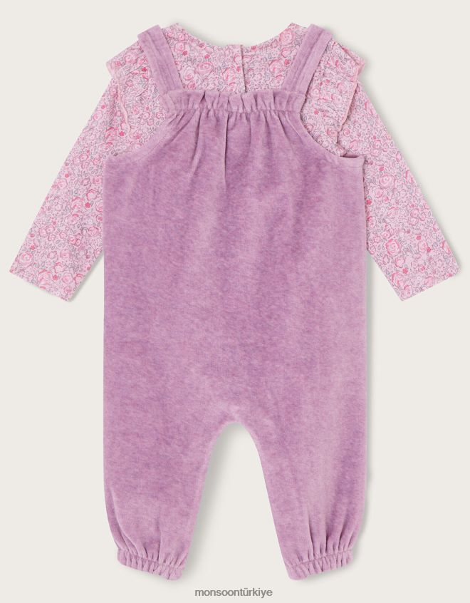 Monsoon çocuklar yenidoğan küçük desenli kadife tulum seti JH86BT2091 Giyim mor (leylak)