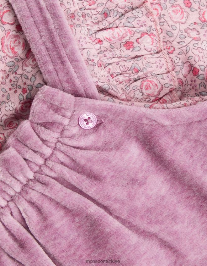 Monsoon çocuklar yenidoğan küçük desenli kadife tulum seti JH86BT2091 Giyim mor (leylak)