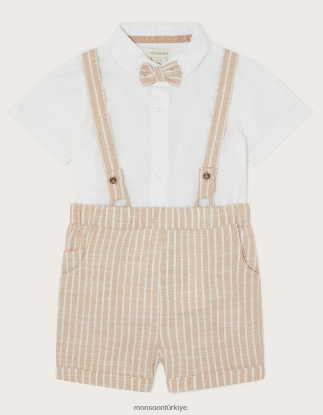 Monsoon çocuklar yenidoğan sammy çizgili diş teli kısa set JH86BT2284 Giyim doğal taş)