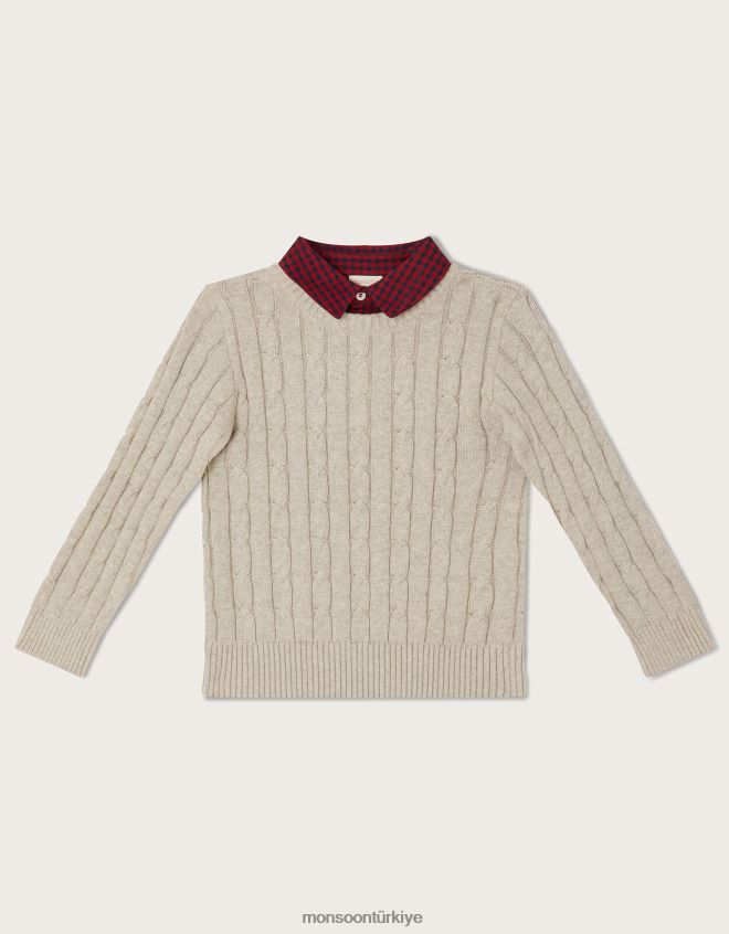 Monsoon erkek çocuk 2'si 1 arada kablolu kazak ve pötikareli gömlek JH86BT2238 Giyim gri