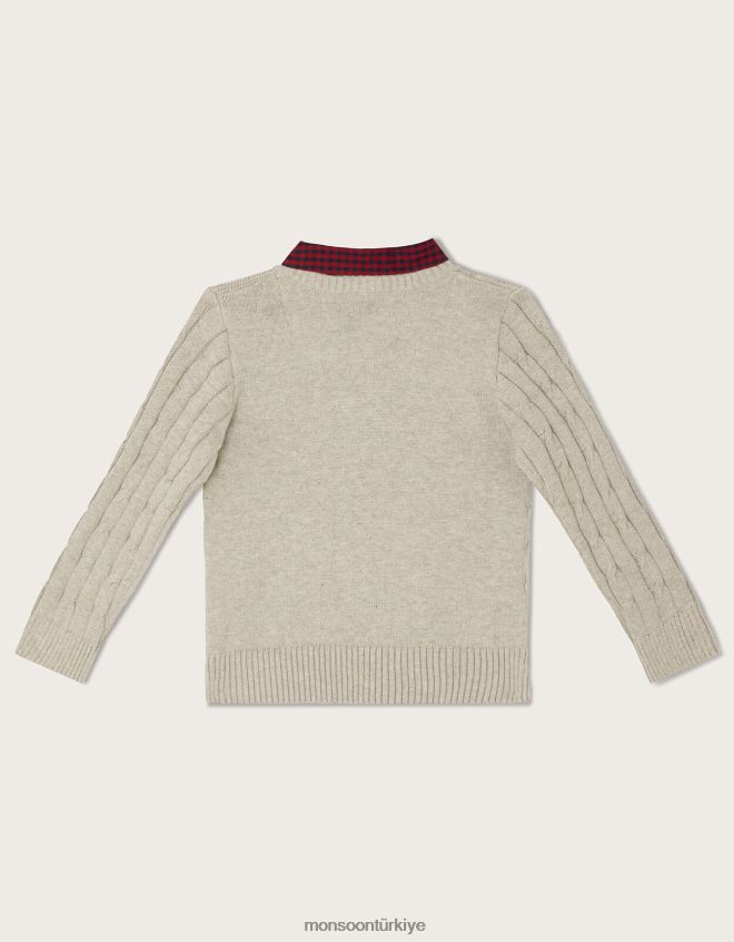Monsoon erkek çocuk 2\'si 1 arada kablolu kazak ve pötikareli gömlek JH86BT2238 Giyim gri