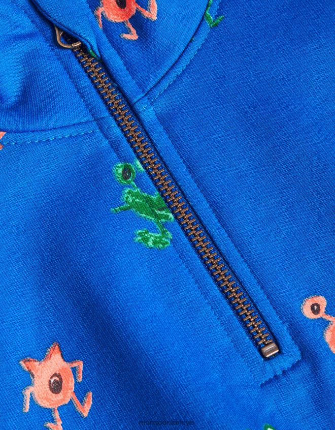 Monsoon erkek çocuk Half Zip Monster Pullover Jumper JH86BT2196 Giyim mavi