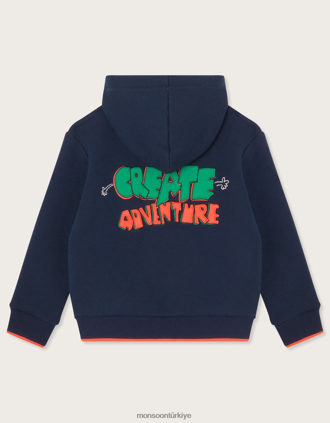 Monsoon erkek çocuk borg astarlı fermuarlı kapüşonlu üst JH86BT2208 Giyim Mavi Donanma)