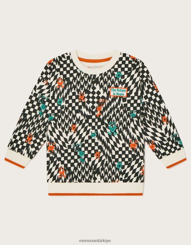 Monsoon erkek çocuk canavar desenli patenci sweatshirt JH86BT2201 Giyim fildişi