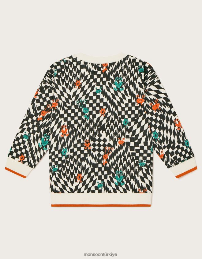 Monsoon erkek çocuk canavar desenli patenci sweatshirt JH86BT2201 Giyim fildişi