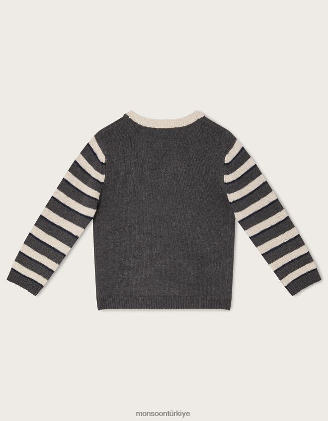Monsoon erkek çocuk dokulu baykuş aplike kazak JH86BT2242 Giyim gri