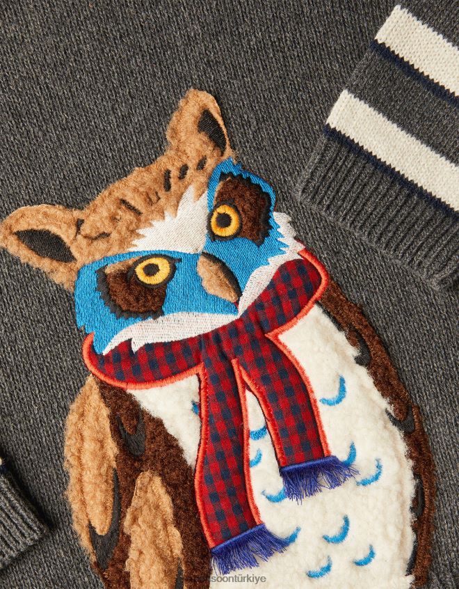 Monsoon erkek çocuk dokulu baykuş aplike kazak JH86BT2242 Giyim gri