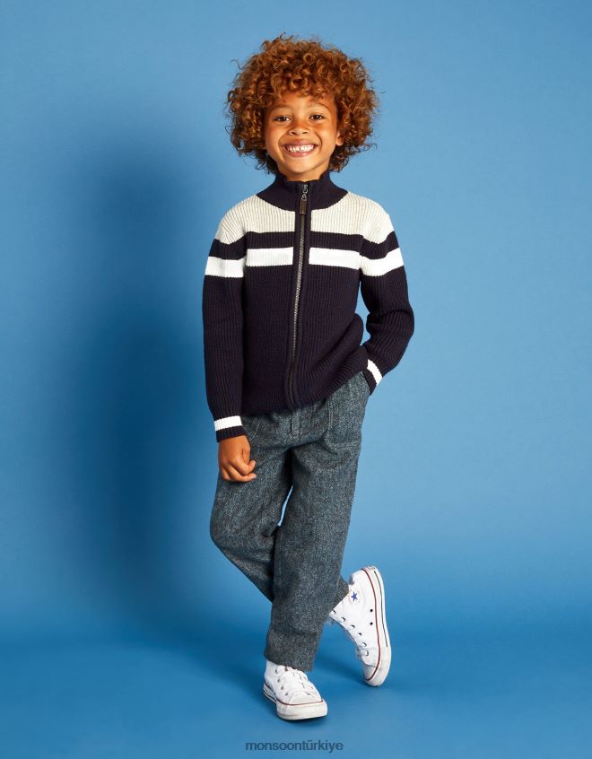 Monsoon erkek çocuk fermuarlı örgü ceket JH86BT2217 Giyim Mavi Donanma)