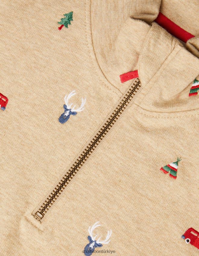 Monsoon erkek çocuk işlemeli fermuarlı yaka kazak JH86BT2245 Giyim doğal taş)