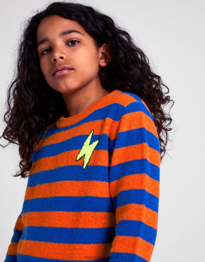 Monsoon erkek çocuk çizgili örgü kazak JH86BT2200 Giyim turuncu