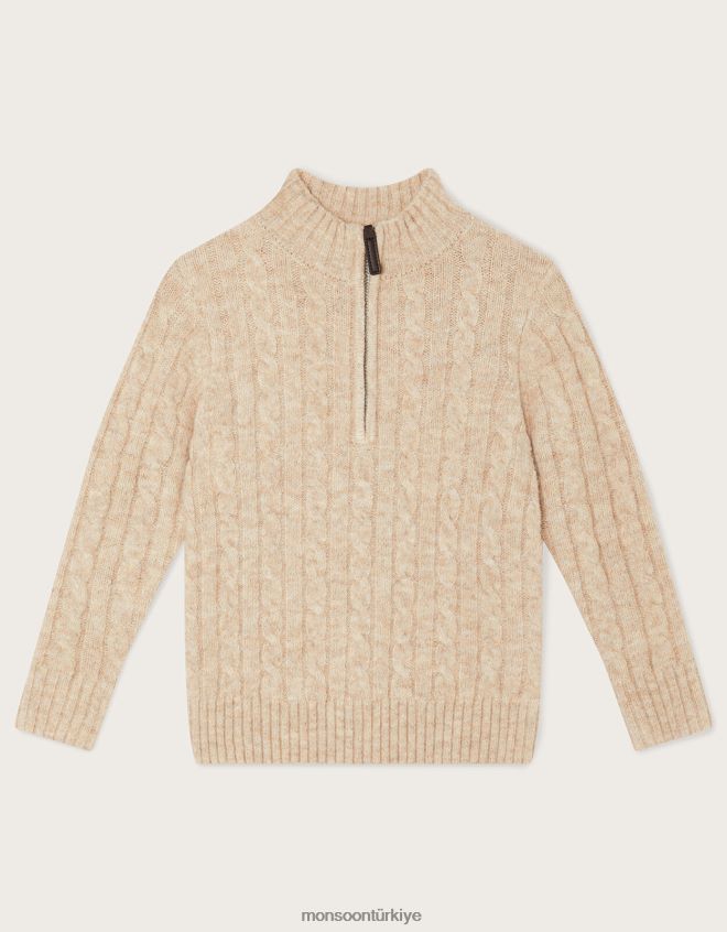 Monsoon erkek çocuk kablo örgülü yarım fermuarlı kazak JH86BT2246 Giyim doğal taş)
