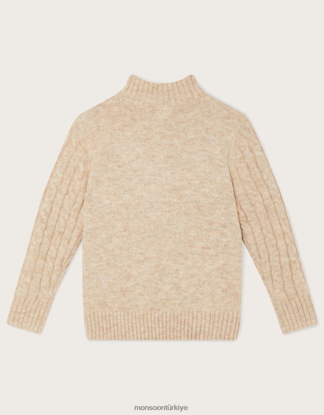 Monsoon erkek çocuk kablo örgülü yarım fermuarlı kazak JH86BT2246 Giyim doğal taş)