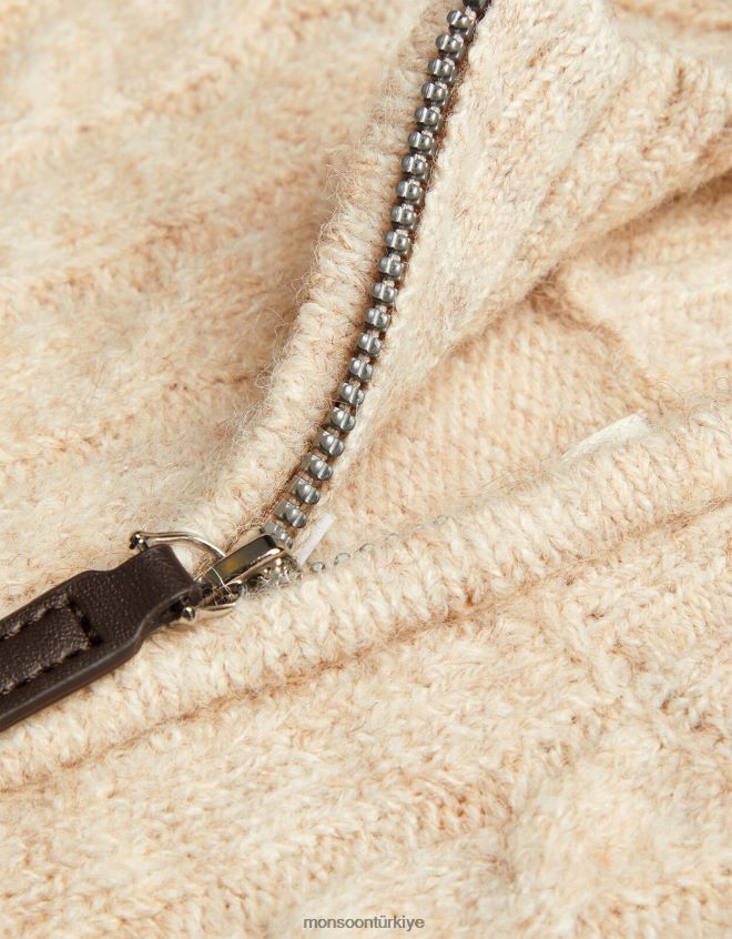 Monsoon erkek çocuk kablo örgülü yarım fermuarlı kazak JH86BT2246 Giyim doğal taş)