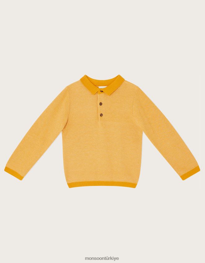 Monsoon erkek çocuk karışık örgü polo sweatshirt JH86BT2236 Giyim sarı hardal)