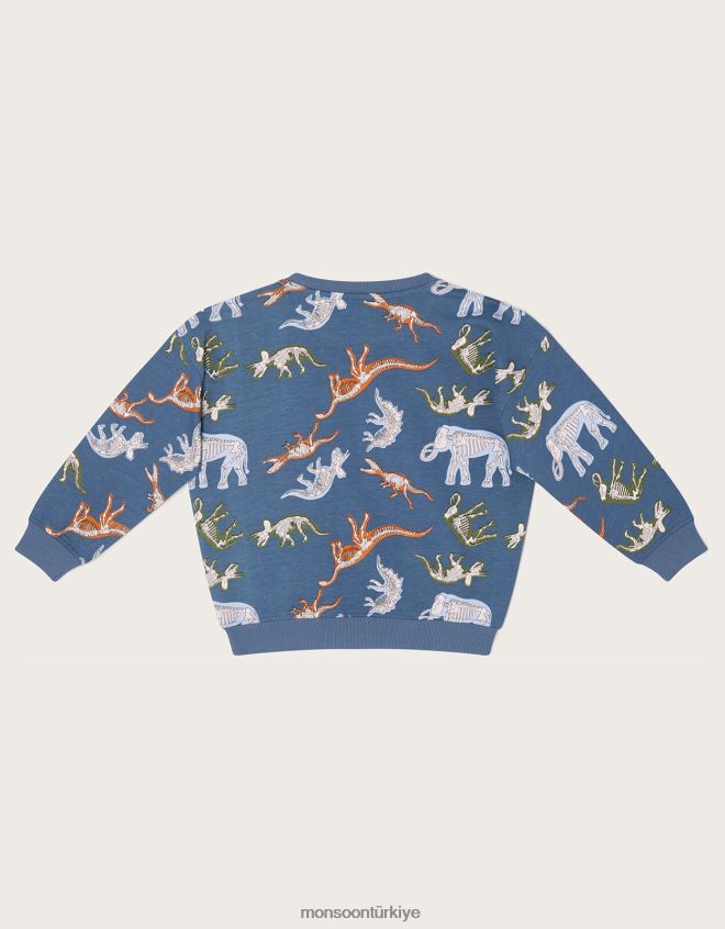 Monsoon erkek çocuk karanlıkta parlayan dinozor desenli sweatshirt JH86BT2237 Giyim mavi