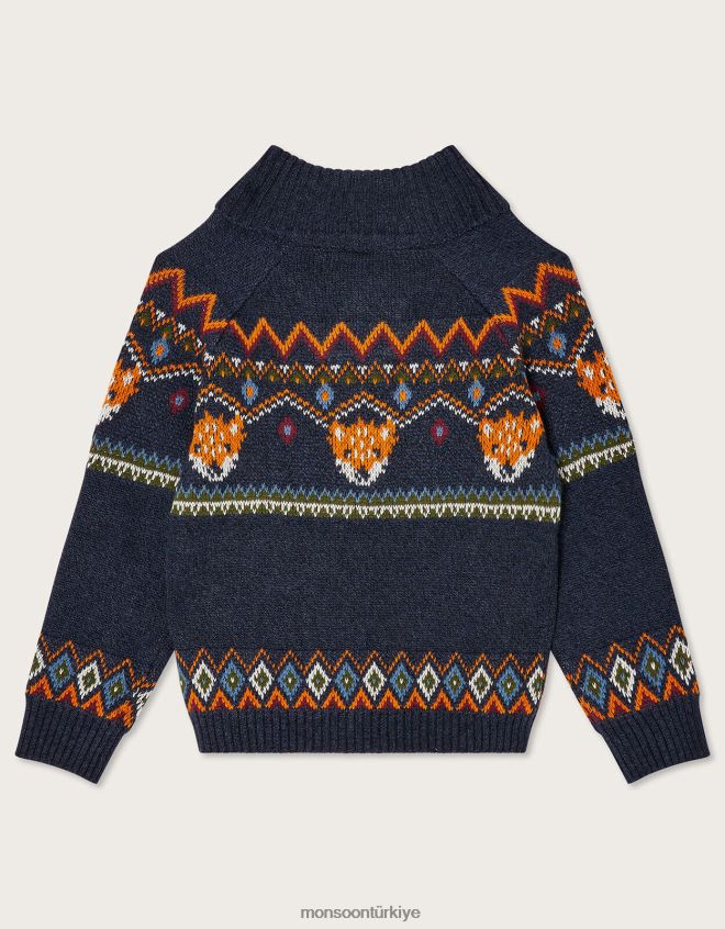 Monsoon erkek çocuk tilki kakma örgü kazak JH86BT2219 Giyim Mavi Donanma)