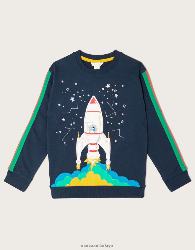 Monsoon erkek çocuk uzay roketi kazağı JH86BT2190 Giyim Mavi Donanma)