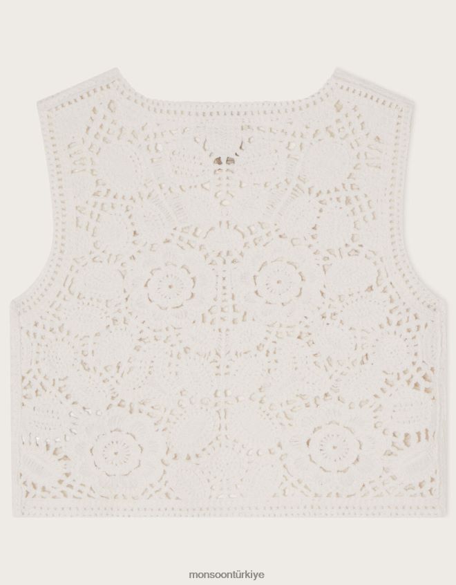 Monsoon kız butik tığ işi kısa yelek JH86BT1956 Giyim fildişi