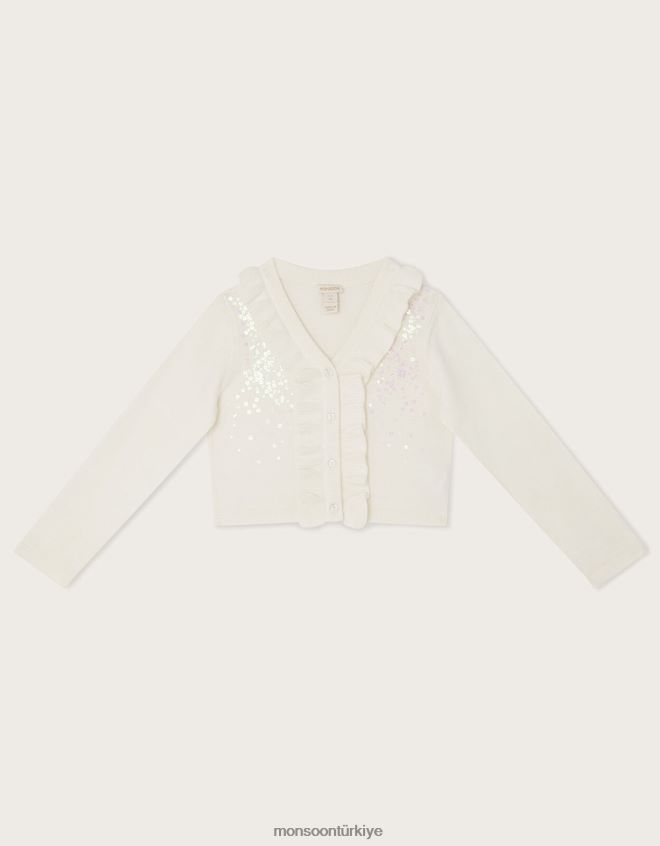 Monsoon kız fırfırlı pullu hırka JH86BT1580 Giyim fildişi