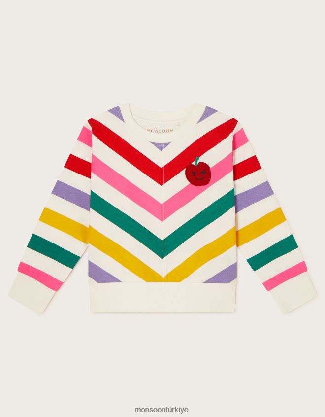 Monsoon kız gökkuşağı çizgili sıfır yaka kazak JH86BT1645 Giyim mavi