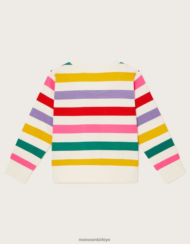 Monsoon kız gökkuşağı çizgili sıfır yaka kazak JH86BT1645 Giyim mavi