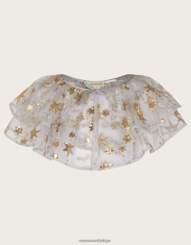 Monsoon kız harikalar diyarı süperstarı süslenmiş kısa pelerin JH86BT1835 Giyim gri