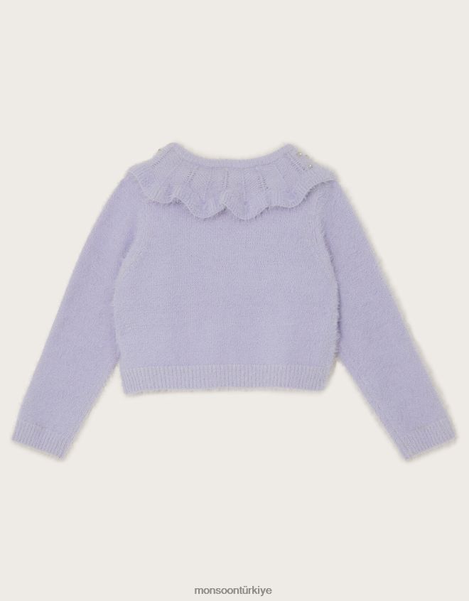 Monsoon kız kabarık taşlı yaka bolero hırka JH86BT1609 Giyim mor (leylak)