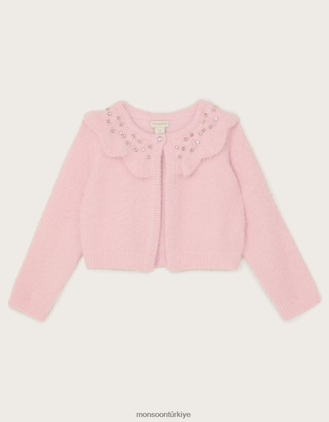 Monsoon kız kabarık taşlı yaka bolero hırka JH86BT1692 Giyim pembe