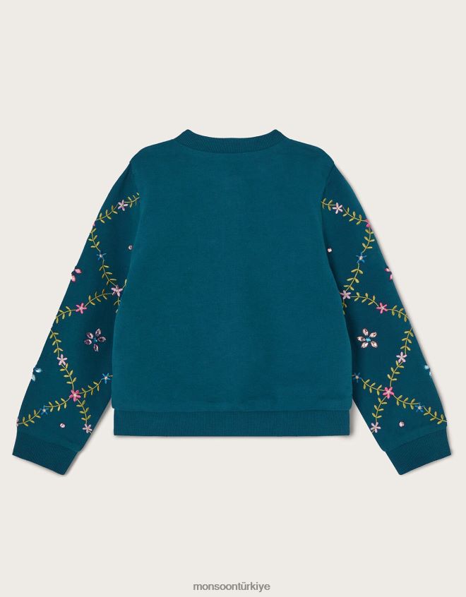 Monsoon kız mücevherlerle süslenmiş bomber ceket JH86BT1603 Giyim turkuaz