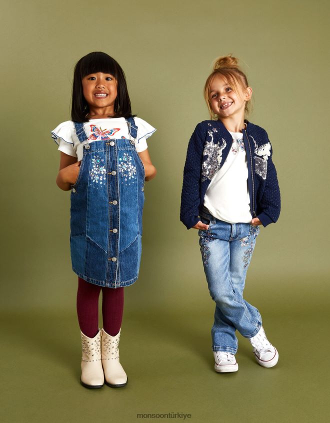 Monsoon kız pullu tek boynuzlu kapitone bomber ceket JH86BT1606 Giyim Mavi Donanma)