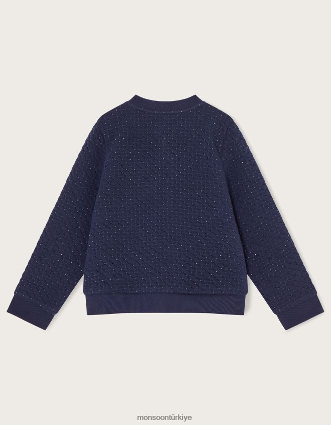 Monsoon kız pullu tek boynuzlu kapitone bomber ceket JH86BT1606 Giyim Mavi Donanma)