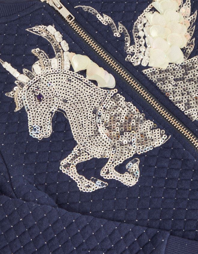 Monsoon kız pullu tek boynuzlu kapitone bomber ceket JH86BT1606 Giyim Mavi Donanma)