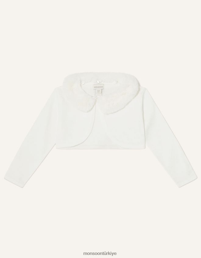 Monsoon kız süper yumuşak suni kürk yakalı bebek hırkası JH86BT2102 Giyim fildişi