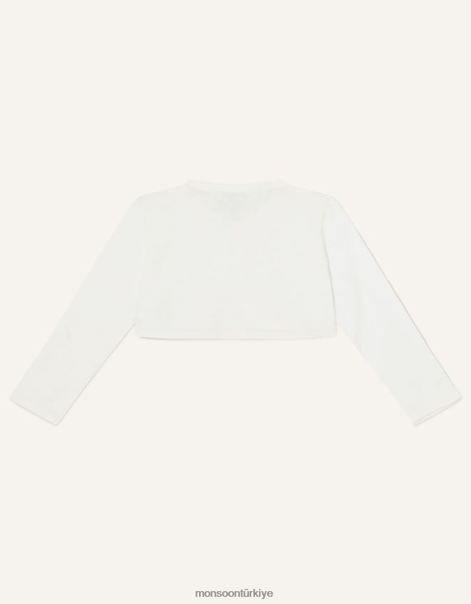 Monsoon kız süper yumuşak suni kürk yakalı bebek hırkası JH86BT2102 Giyim fildişi