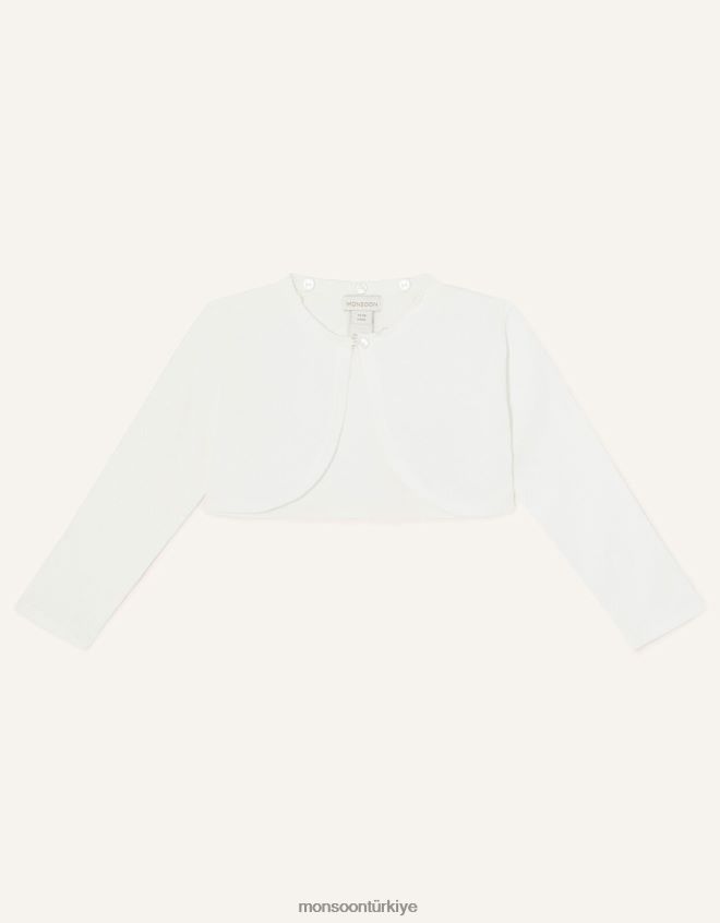 Monsoon kız süper yumuşak suni kürk yakalı bebek hırkası JH86BT2102 Giyim fildişi