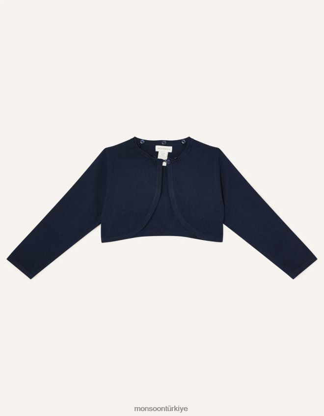 Monsoon kız süper yumuşak suni kürk yakalı bebek hırkası JH86BT2130 Giyim Mavi Donanma)